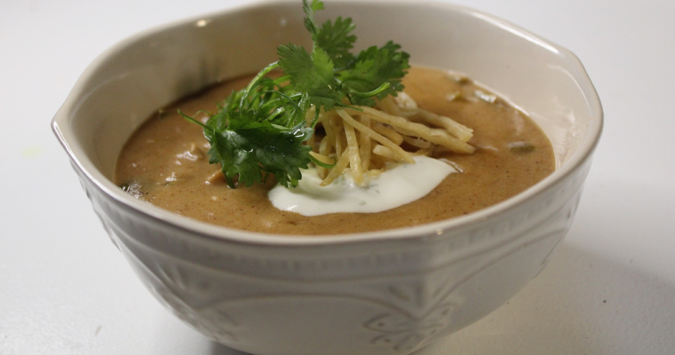 Cajun White Chicken Chili with Lime Crema